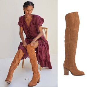 Anthropologie Kelsi Dagger Brooklyn Logan Over-The-Knee Boots Chestnut WIDE calf